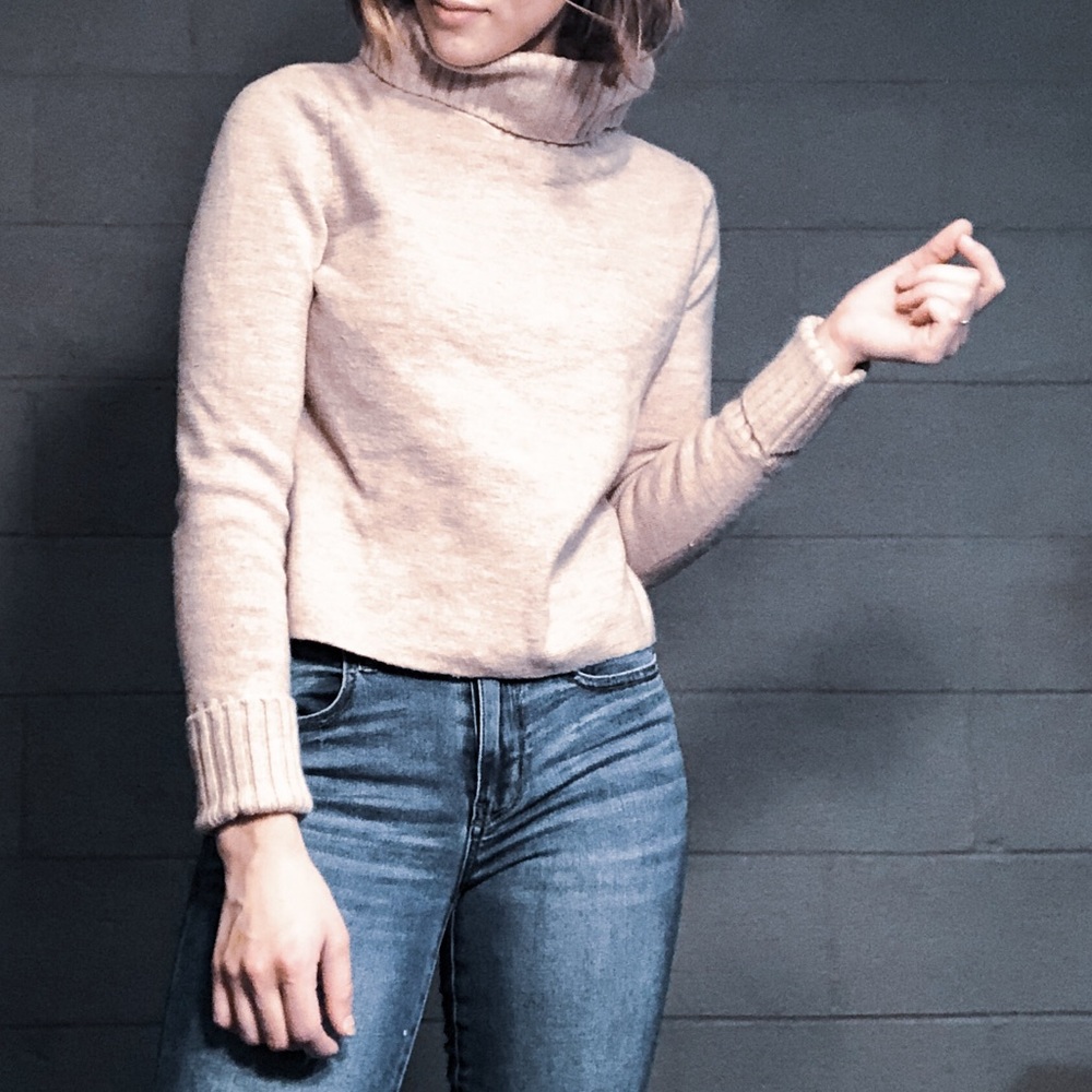100% merino wool beige turtleneck sweater